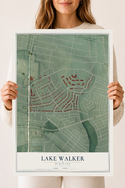 Map of Lake Walker, Maryland, 18 x 24 inch unframed archival matte print