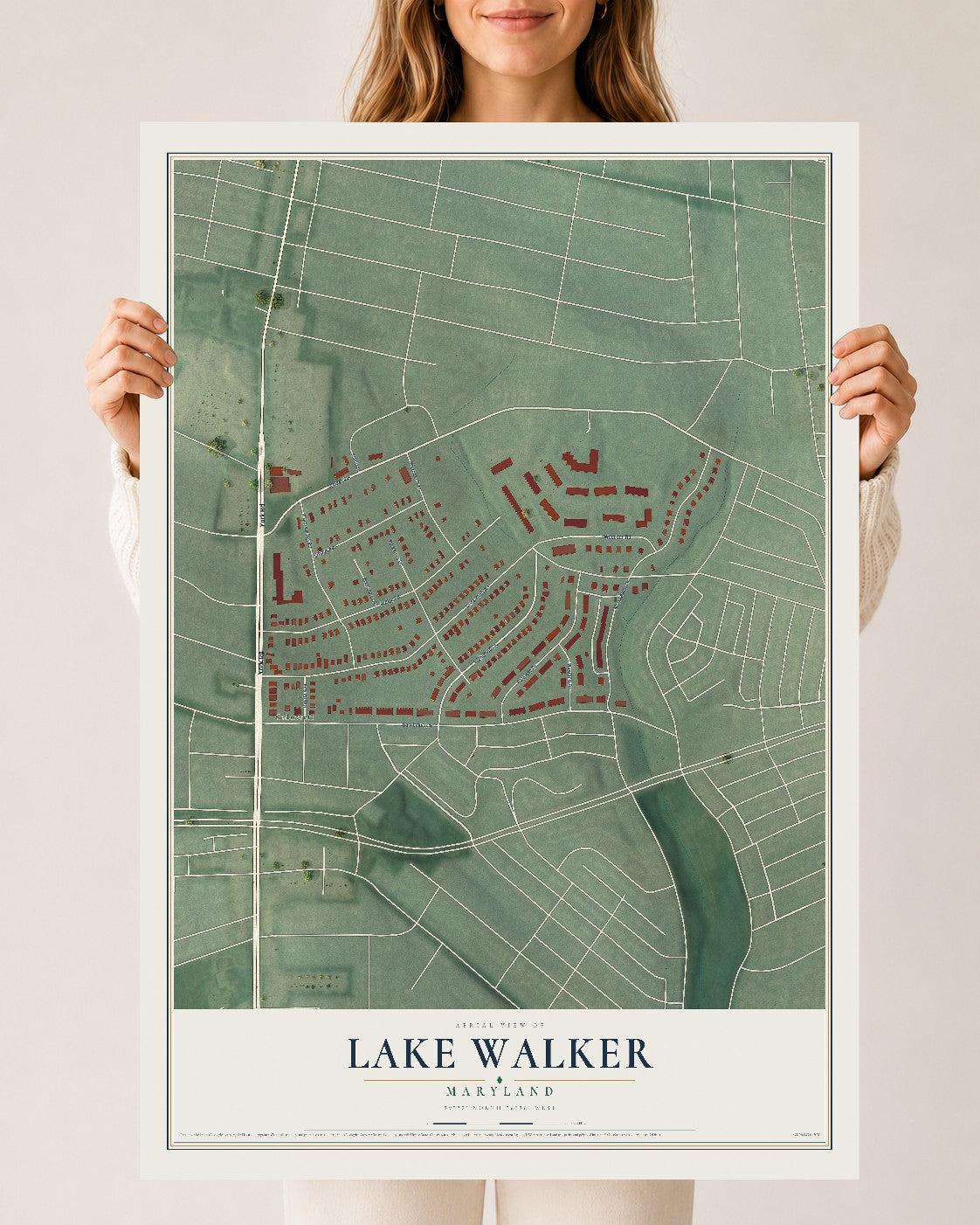 Map of Lake Walker, Maryland, 24 x 36 inch unframed archival matte print