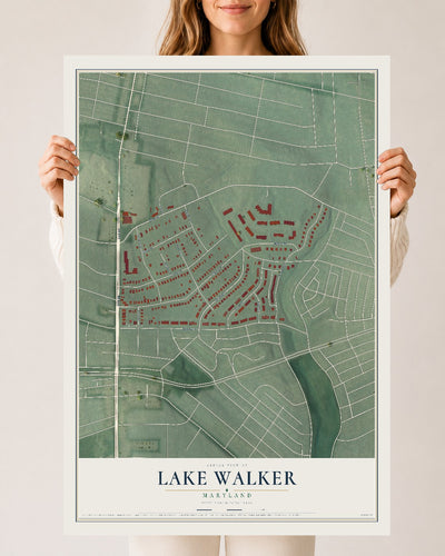 Map of Lake Walker, Maryland, 24 x 36 inch unframed archival matte print