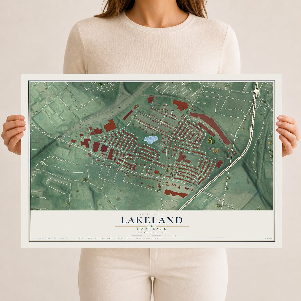 Map of Lakeland, Maryland, 12 x 18 inch unframed archival matte print