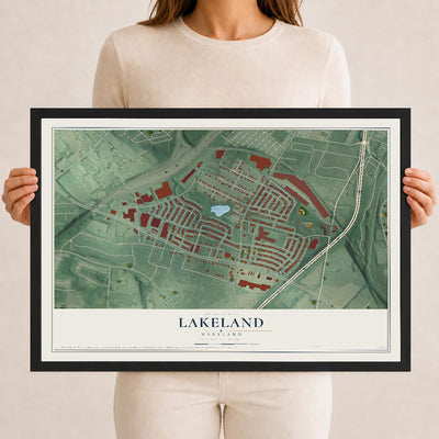 Map of Lakeland, Maryland, 12 x 18 inch print in a black wood frame