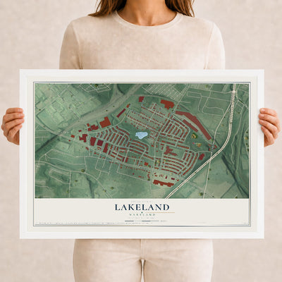Map of Lakeland, Maryland, 12 x 18 inch print in a white wood frame