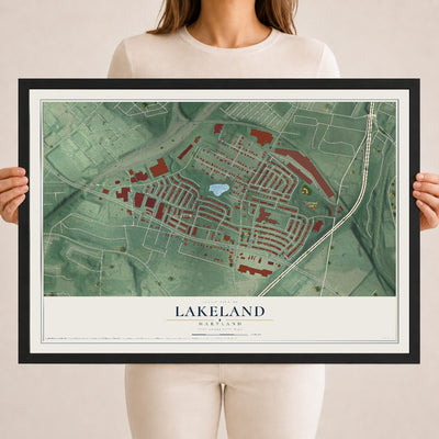 Map of Lakeland, Maryland, 18 x 24 inch print in a black wood frame