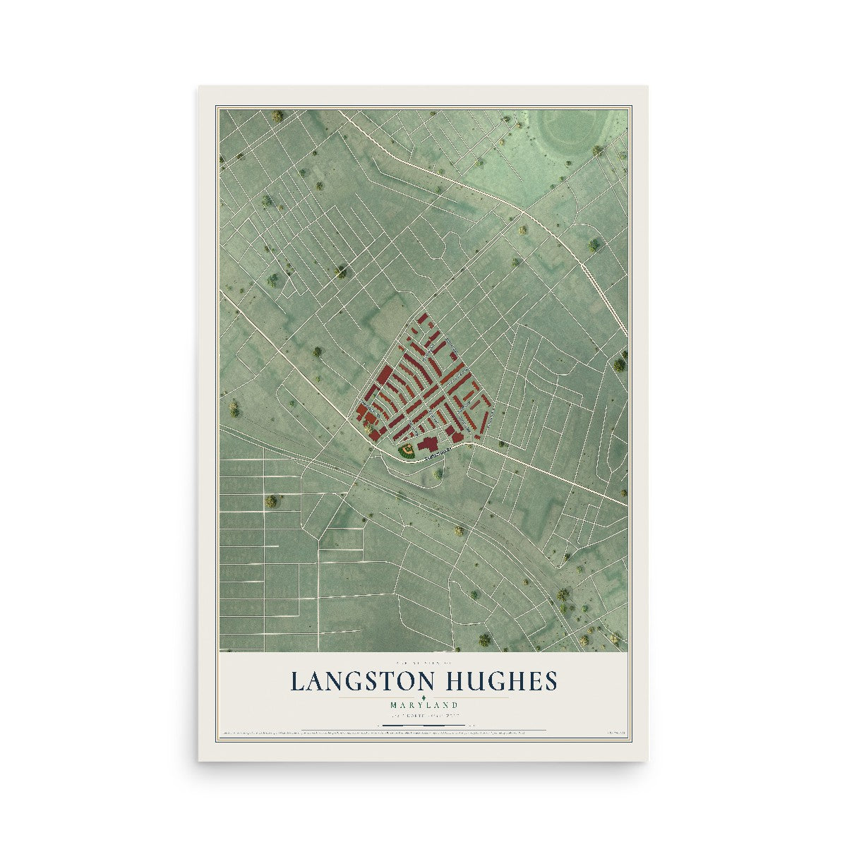 Map of Langston Hughes, Maryland, 12 x 18 inch unframed archival matte print