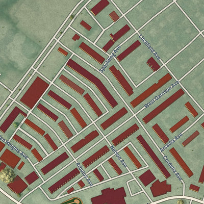 Close-up of the map of Langston Hughes, Maryland print showing street and building detail
