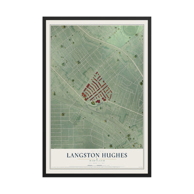 Map of Langston Hughes, Maryland, 12 x 18 inch print in a black wood frame