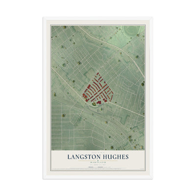 Map of Langston Hughes, Maryland, 12 x 18 inch print in a white wood frame