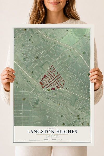 Map of Langston Hughes, Maryland, 18 x 24 inch unframed archival matte print