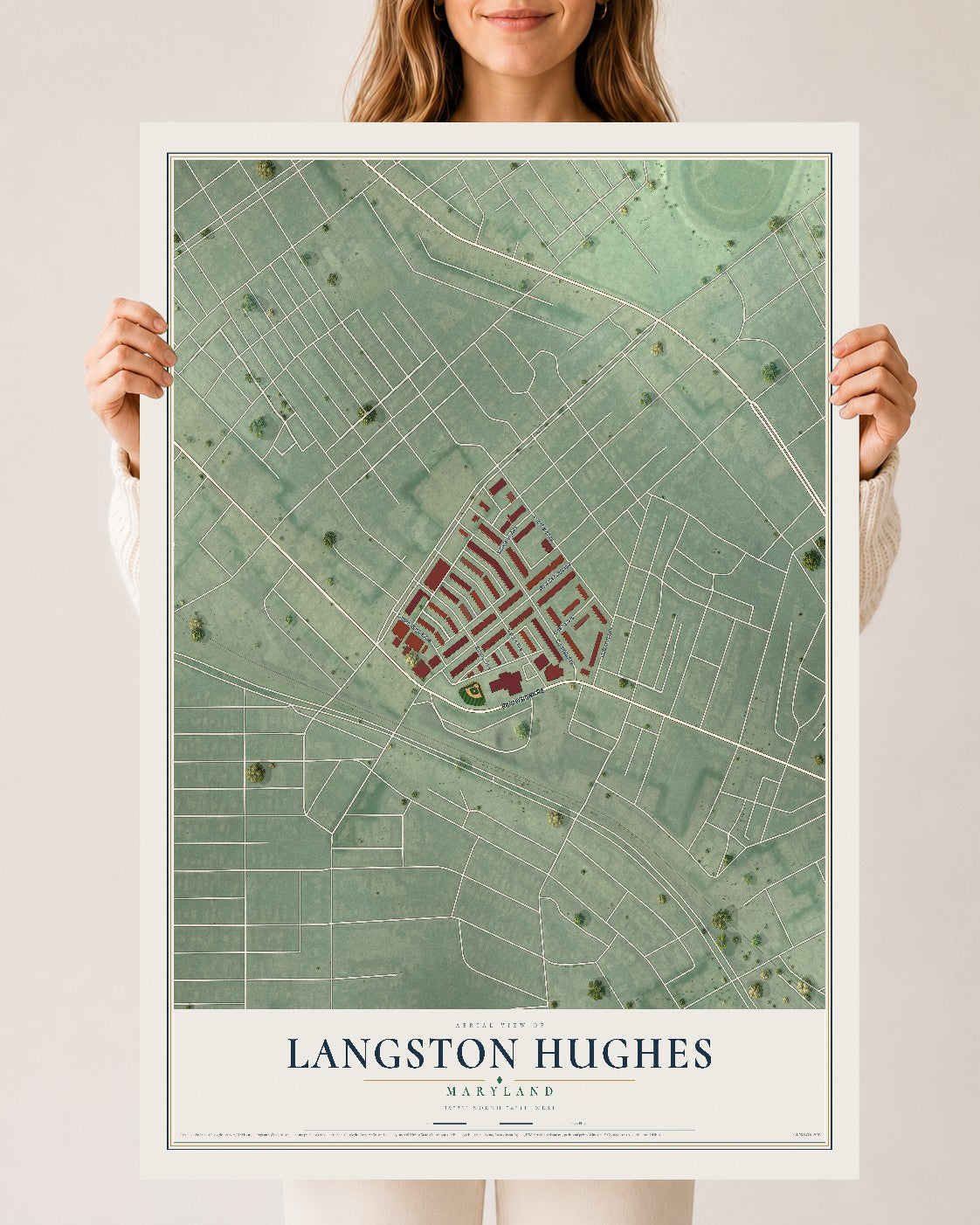 Map of Langston Hughes, Maryland, 24 x 36 inch unframed archival matte print