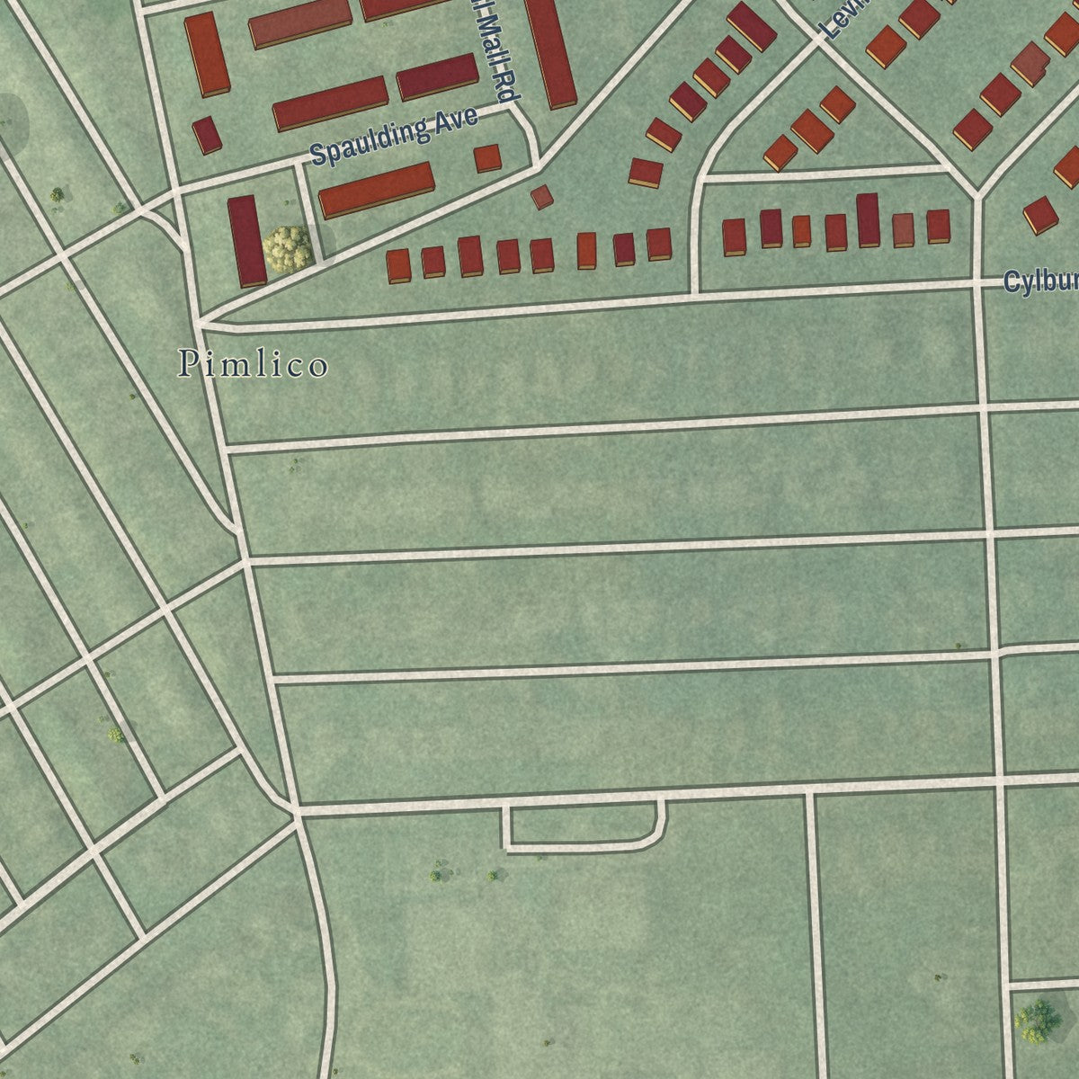 Close-up of the map of Levindale, Maryland print showing street and building detail