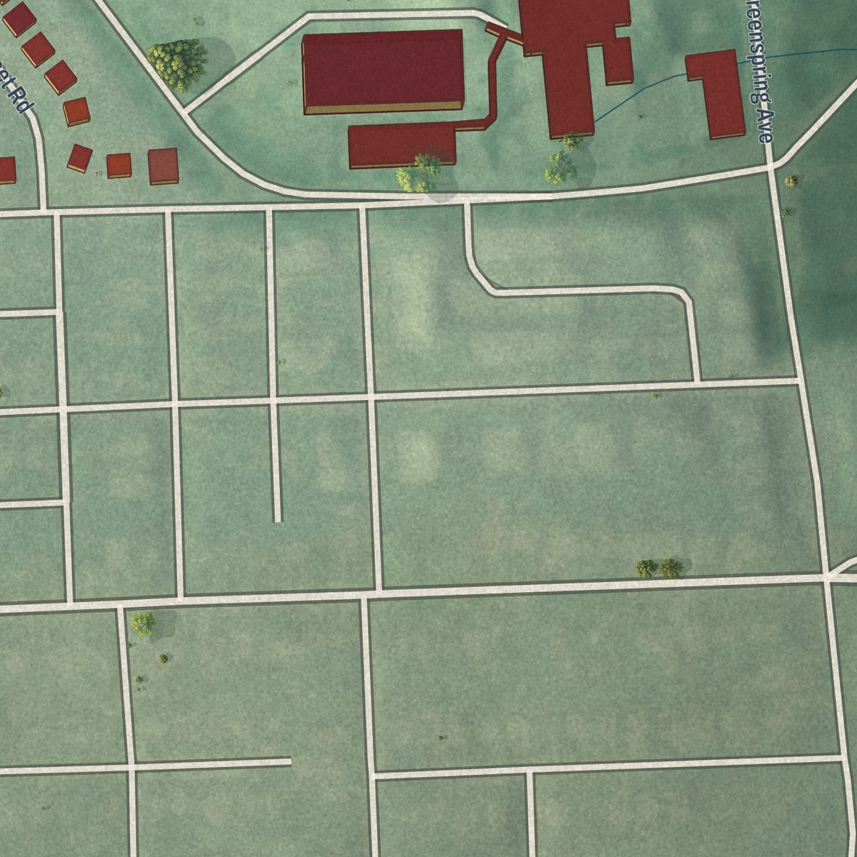 Second close-up of the map of Levindale, Maryland print showing more streets and buildings