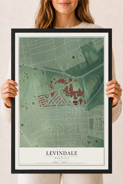 Map of Levindale, Maryland, 18 x 24 inch print in a black wood frame