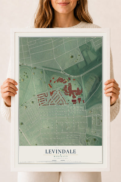 Map of Levindale, Maryland, 18 x 24 inch print in a white wood frame