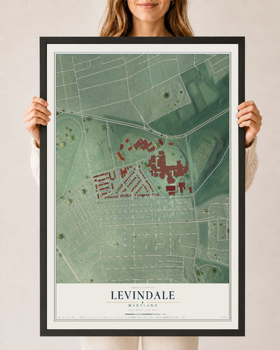 Map of Levindale, Maryland, 24 x 36 inch print in a black wood frame