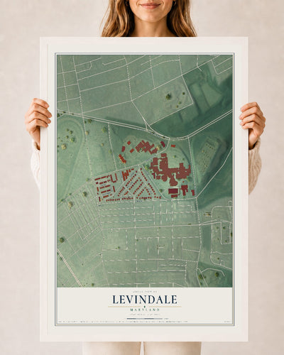 Map of Levindale, Maryland, 24 x 36 inch print in a white wood frame