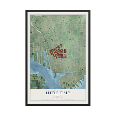 Map of Little Italy, Maryland, 12 x 18 inch print in a black wood frame