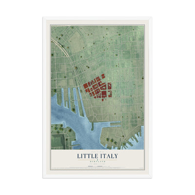 Map of Little Italy, Maryland, 12 x 18 inch print in a white wood frame