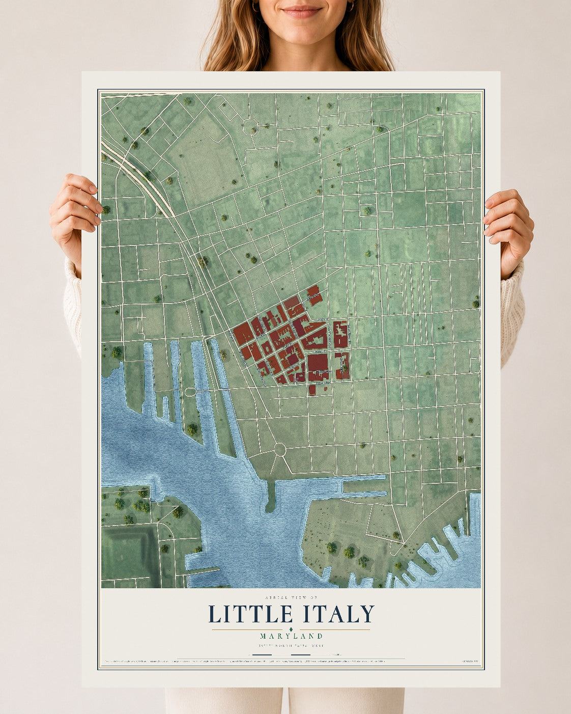 Map of Little Italy, Maryland, 24 x 36 inch unframed archival matte print