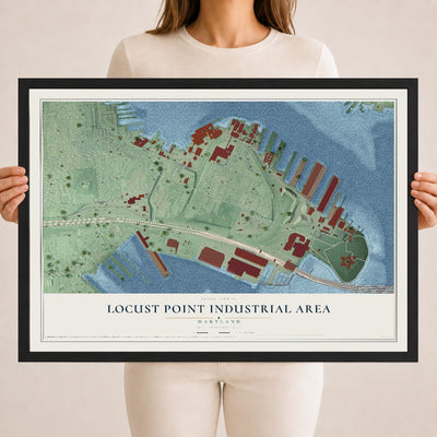 Map of Locust Point Industrial Area, Maryland, 18 x 24 inch print in a black wood frame