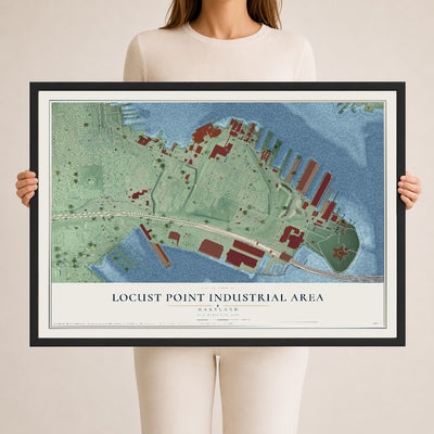 Map of Locust Point Industrial Area, Maryland, 24 x 36 inch print in a black wood frame