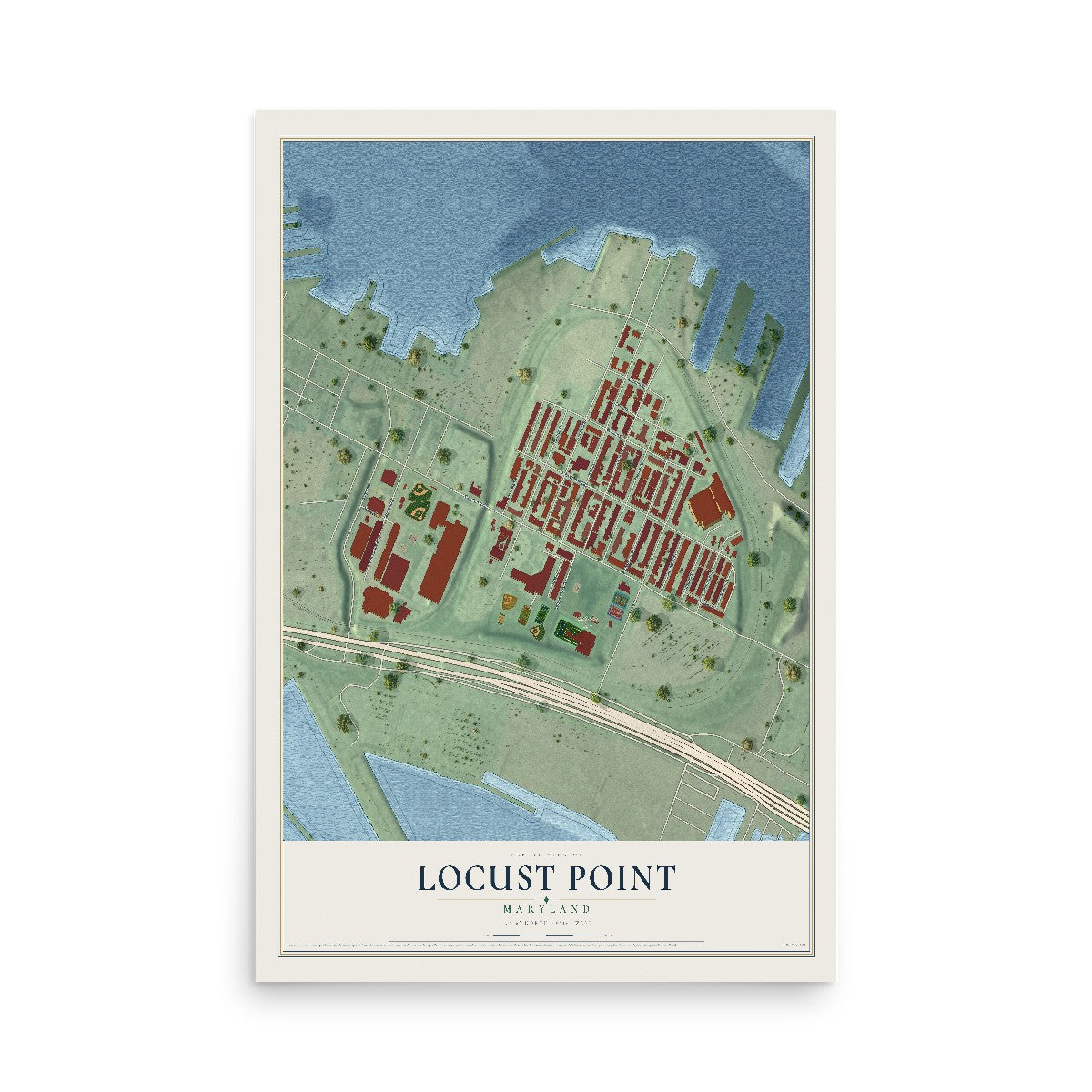 Map of Locust Point, Maryland, 12 x 18 inch unframed archival matte print