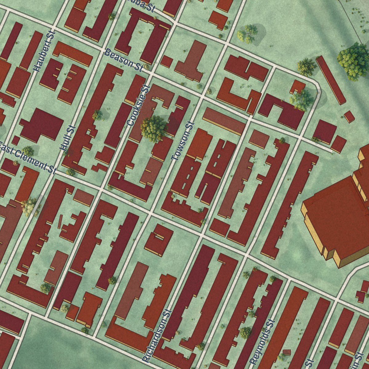 Close-up of the map of Locust Point, Maryland print showing street and building detail