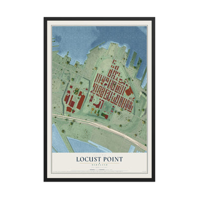 Map of Locust Point, Maryland, 12 x 18 inch print in a black wood frame