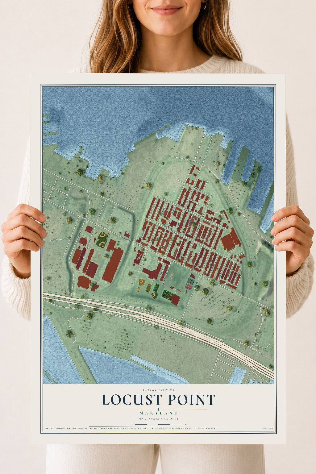 Map of Locust Point, Maryland, 18 x 24 inch unframed archival matte print