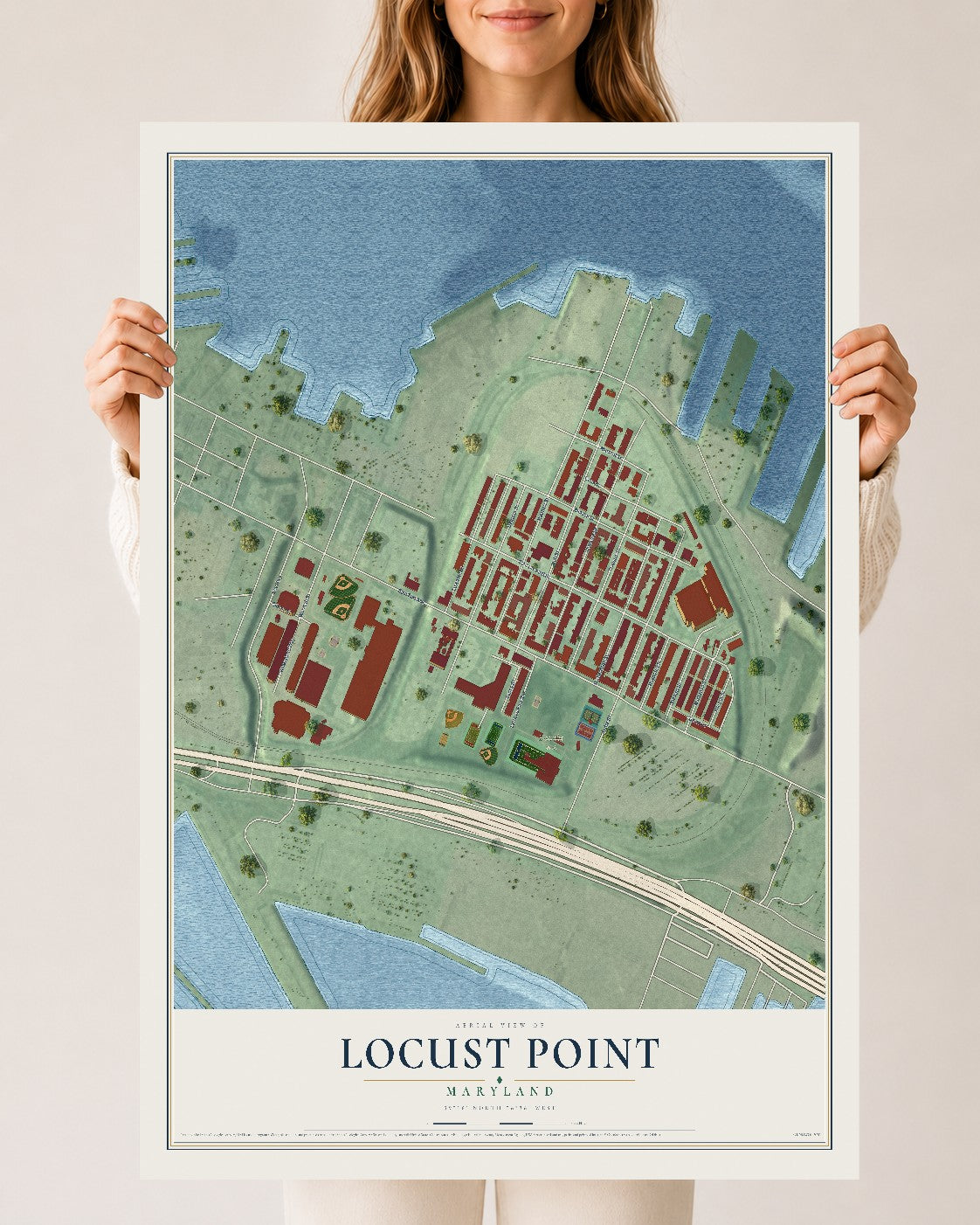 Map of Locust Point, Maryland, 24 x 36 inch unframed archival matte print