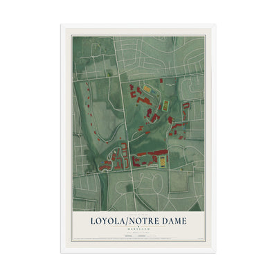 Map of Loyola-Notre Dame, Maryland, 12 x 18 inch print in a white wood frame