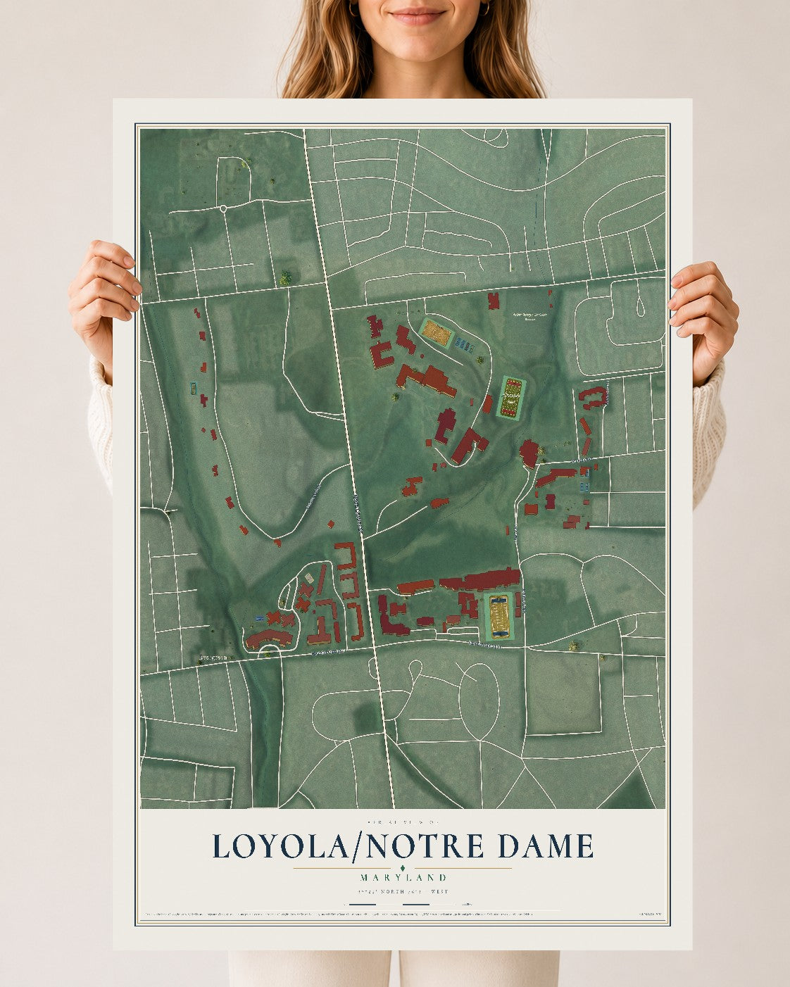 Map of Loyola-Notre Dame, Maryland, 24 x 36 inch unframed archival matte print