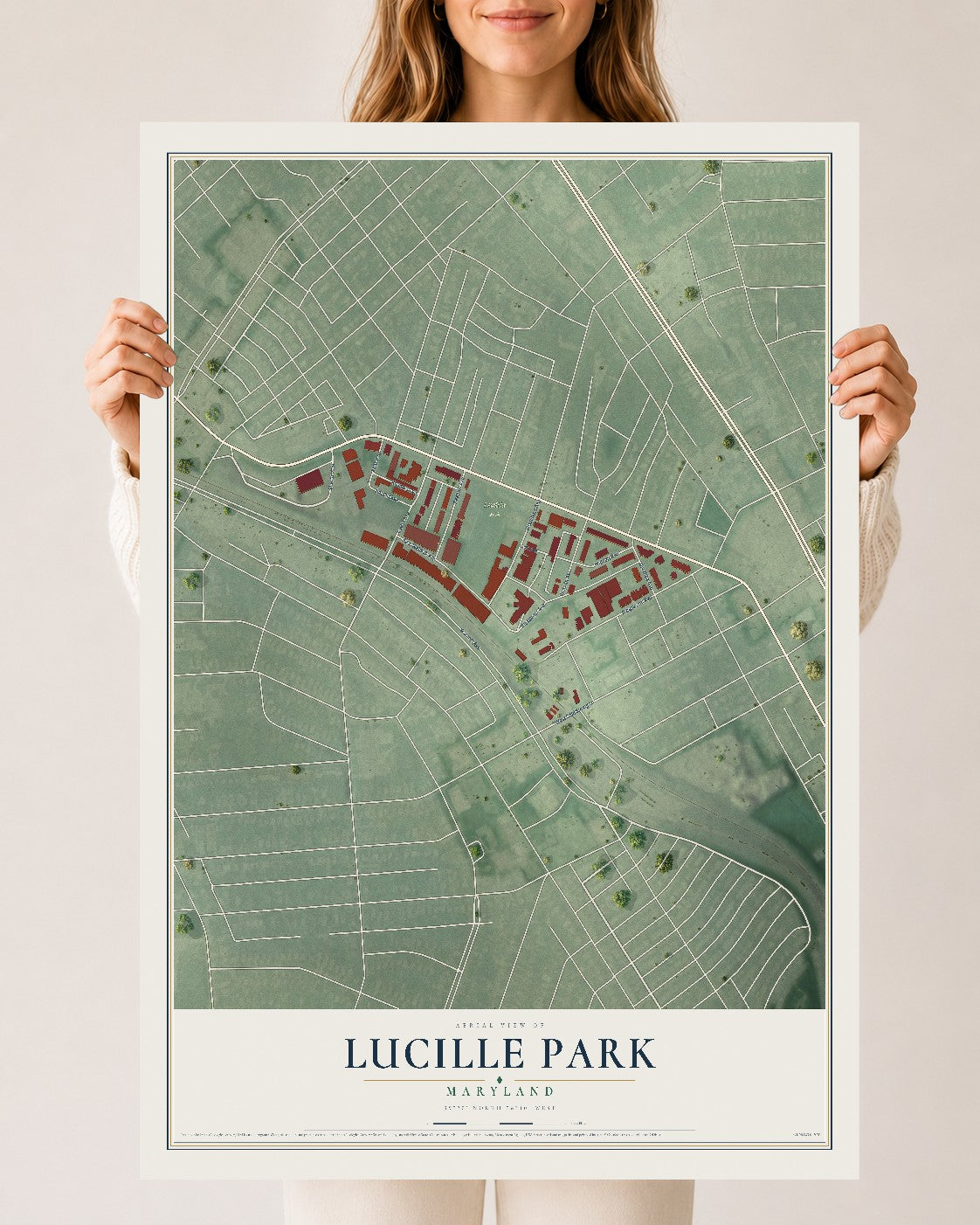 Map of Lucille Park, Maryland, 24 x 36 inch unframed archival matte print