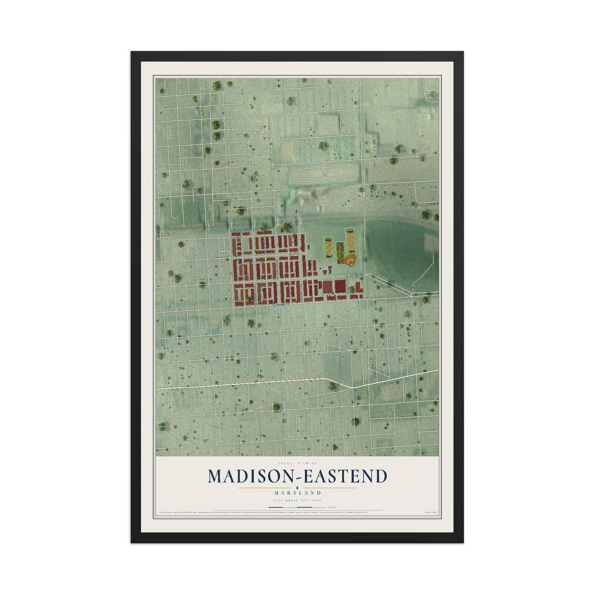 Map of Madison-Eastend, Maryland, 12 x 18 inch print in a black wood frame