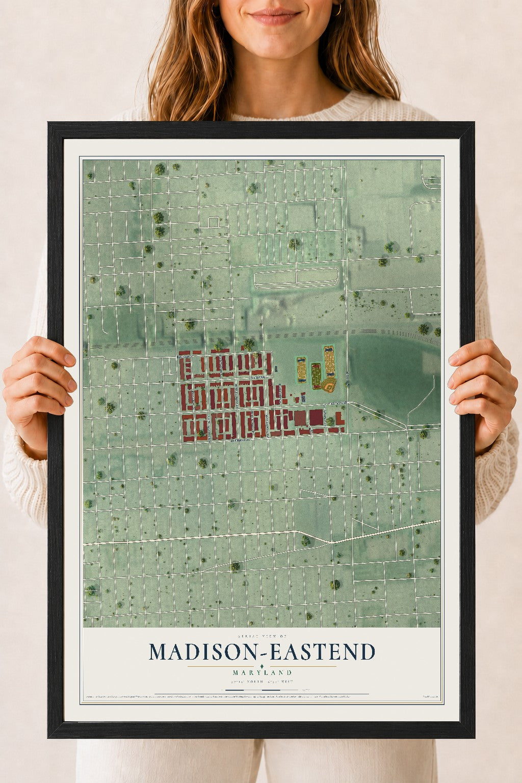 Map of Madison-Eastend, Maryland, 18 x 24 inch print in a black wood frame
