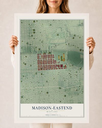 Map of Madison-Eastend, Maryland, 24 x 36 inch print in a white wood frame