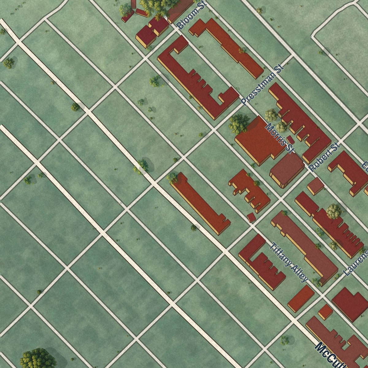Second close-up of the map of Madison Park, Maryland print showing more streets and buildings