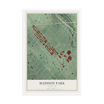 Map of Madison Park, Maryland, 12 x 18 inch print in a white wood frame