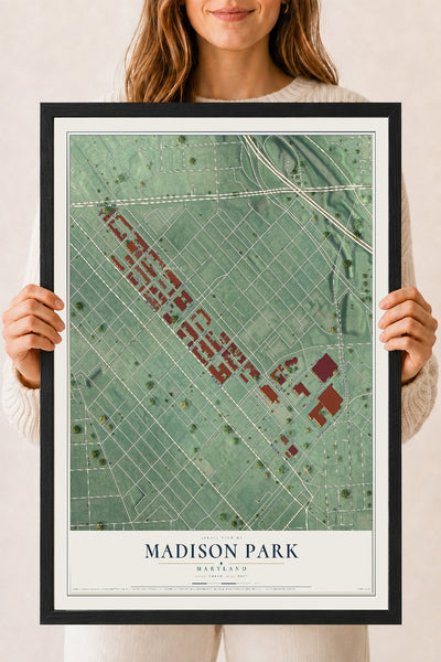 Map of Madison Park, Maryland, 18 x 24 inch print in a black wood frame