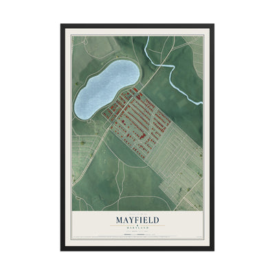 Map of Mayfield, Maryland, 12 x 18 inch print in a black wood frame