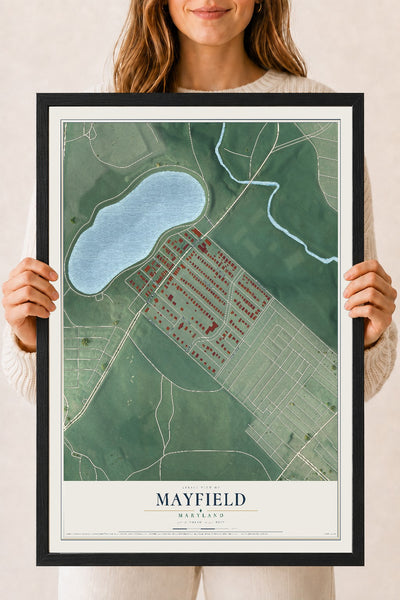 Map of Mayfield, Maryland, 18 x 24 inch print in a black wood frame