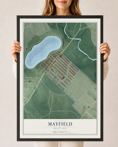 Map of Mayfield, Maryland, 24 x 36 inch print in a black wood frame