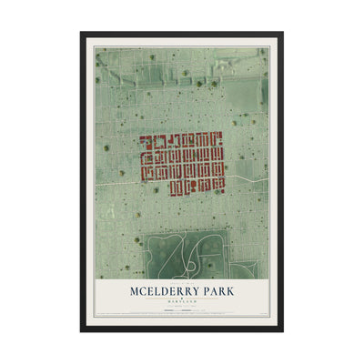 Map of McElderry Park, Maryland, 12 x 18 inch print in a black wood frame