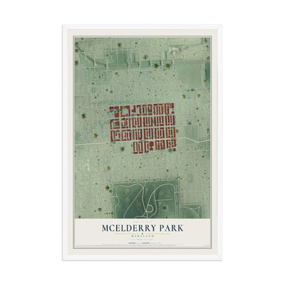 Map of McElderry Park, Maryland, 12 x 18 inch print in a white wood frame