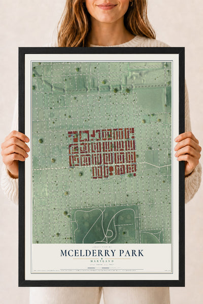 Map of McElderry Park, Maryland, 18 x 24 inch print in a black wood frame
