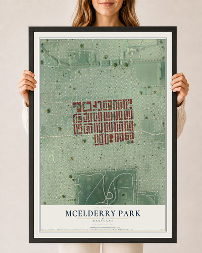 Map of McElderry Park, Maryland, 24 x 36 inch print in a black wood frame