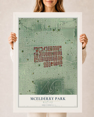 Map of McElderry Park, Maryland, 24 x 36 inch print in a white wood frame