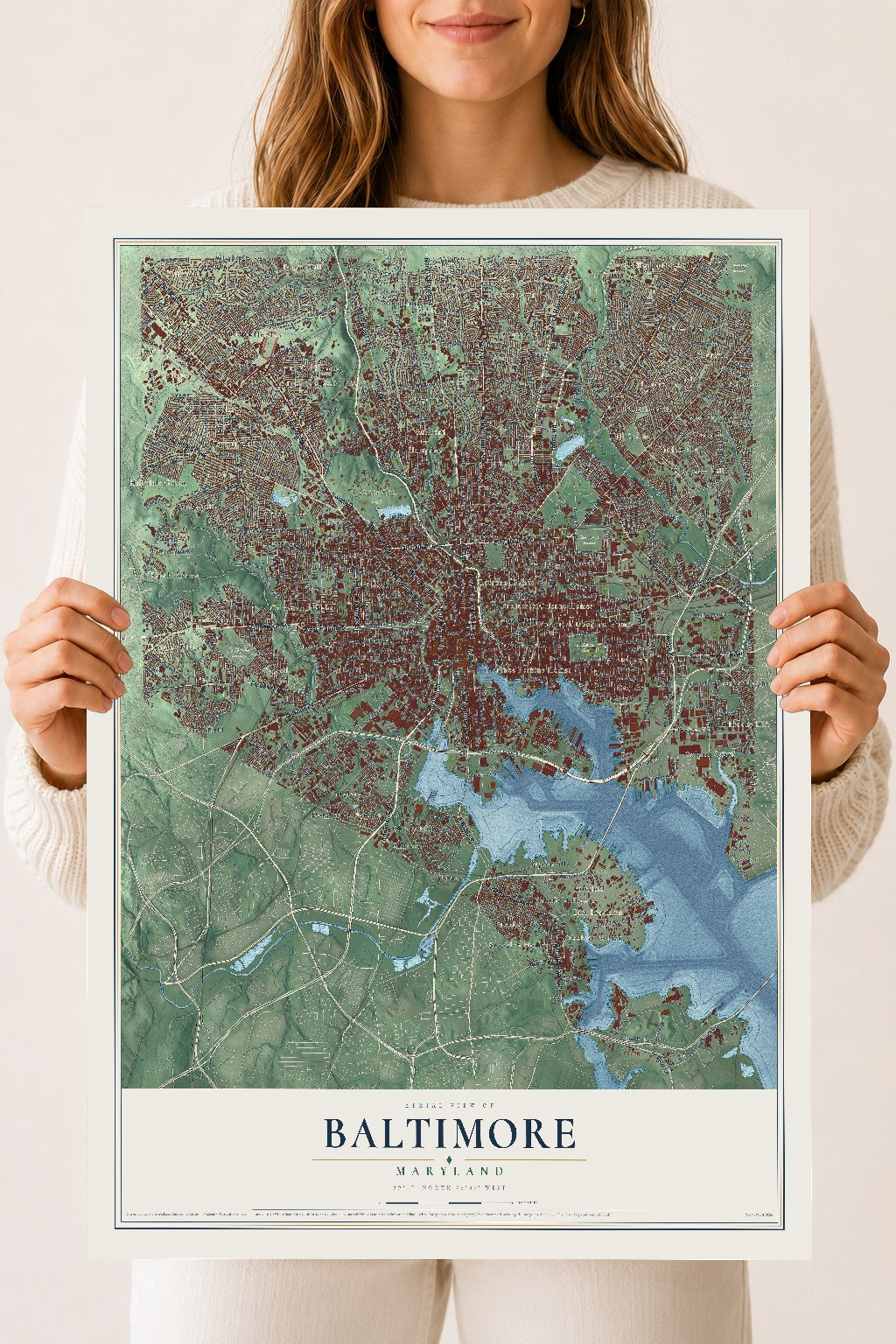 Map of Baltimore, Maryland, 18 x 24 inch unframed archival matte print