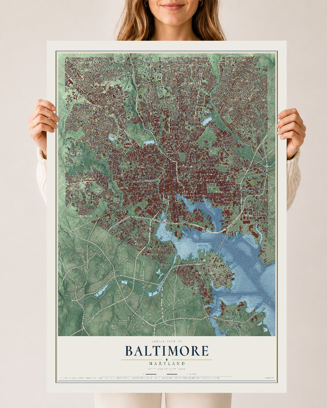 Map of Baltimore, Maryland, 24 x 36 inch unframed archival matte print