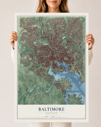 Map of Baltimore, Maryland, 24 x 36 inch unframed archival matte print