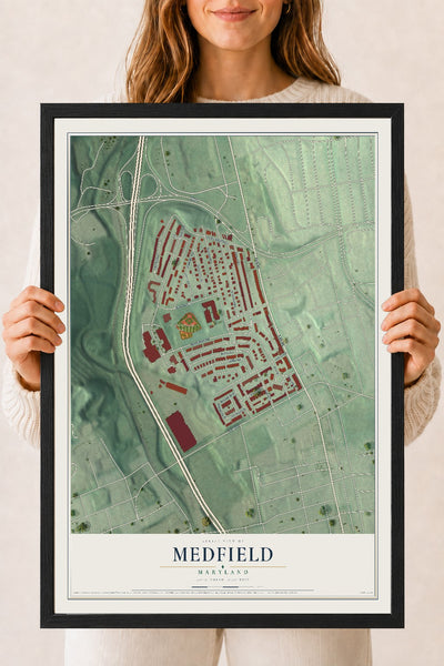 Map of Medfield, Maryland, 18 x 24 inch print in a black wood frame